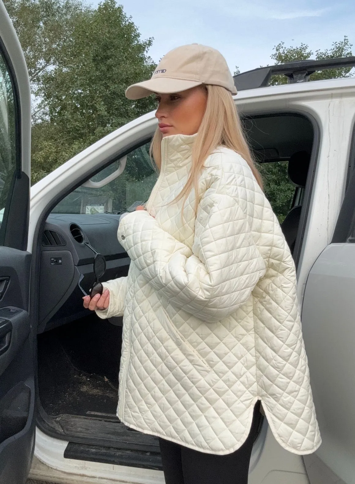 Almond White Oversized Quilted Jacket