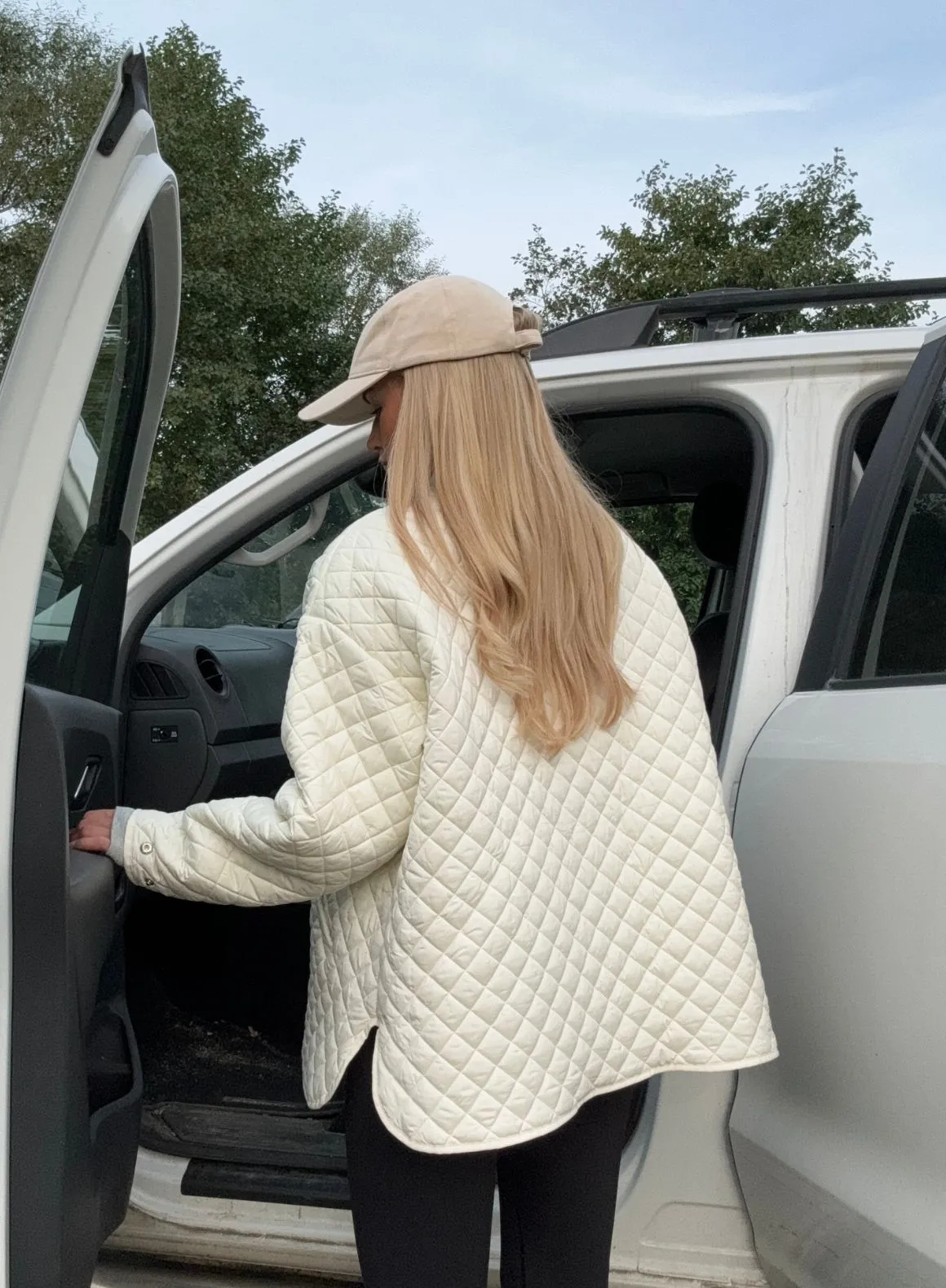 Almond White Oversized Quilted Jacket