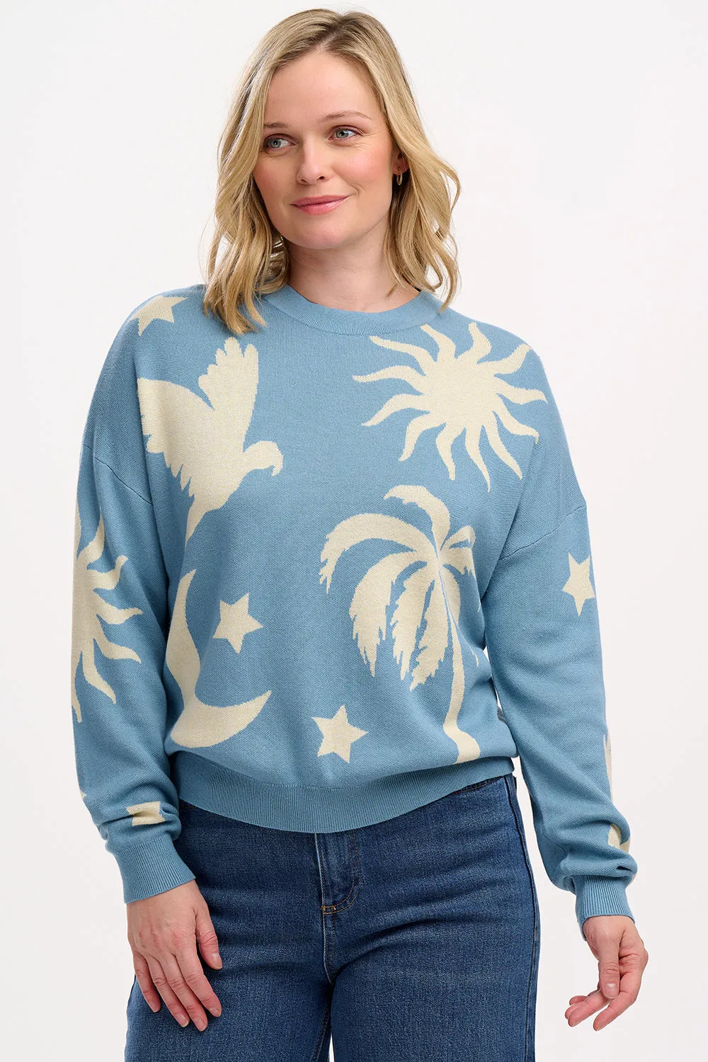 Andi Jumper - Blue/Cream. Tropical Nights
