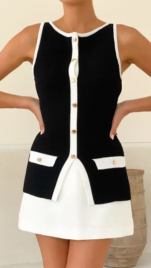 Antoinette Button Up Vest - Black/White