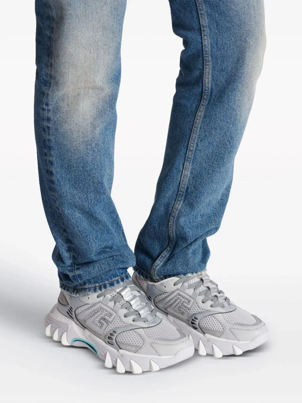 Balmain B-East Pb Trainers In Technical Materials And Mesh Teal/White