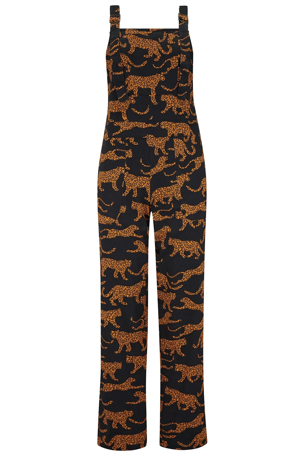 Beau Dungarees - Black/Tan. Large Leopards