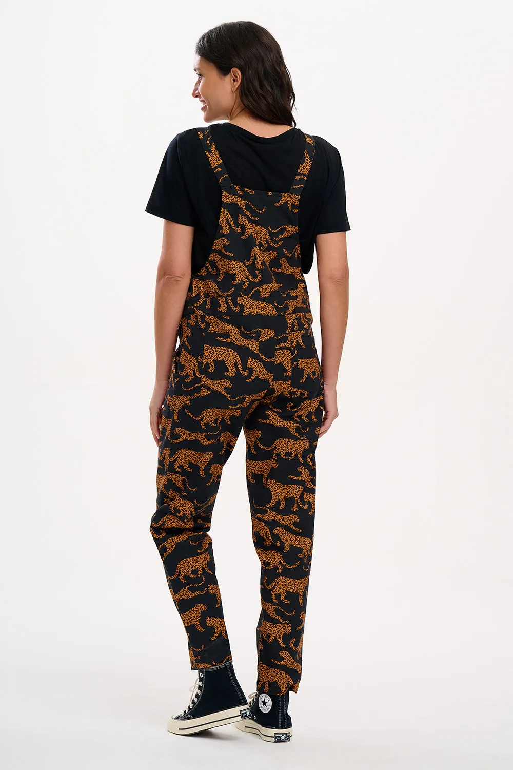 Beau Dungarees - Black/Tan. Large Leopards