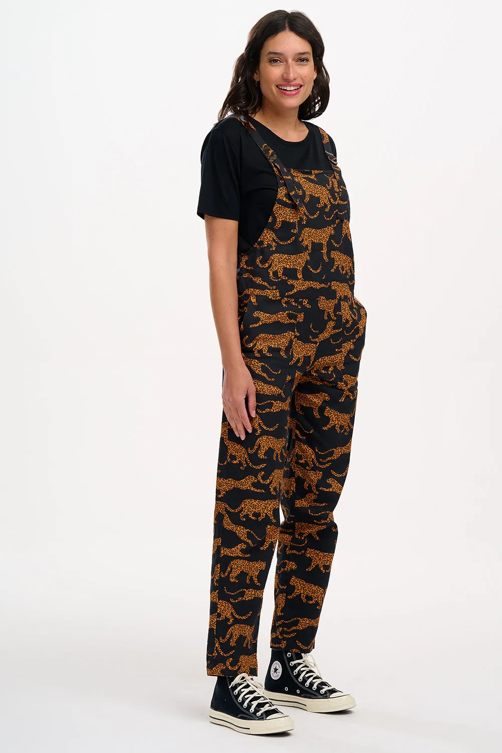 Beau Dungarees - Black/Tan. Large Leopards