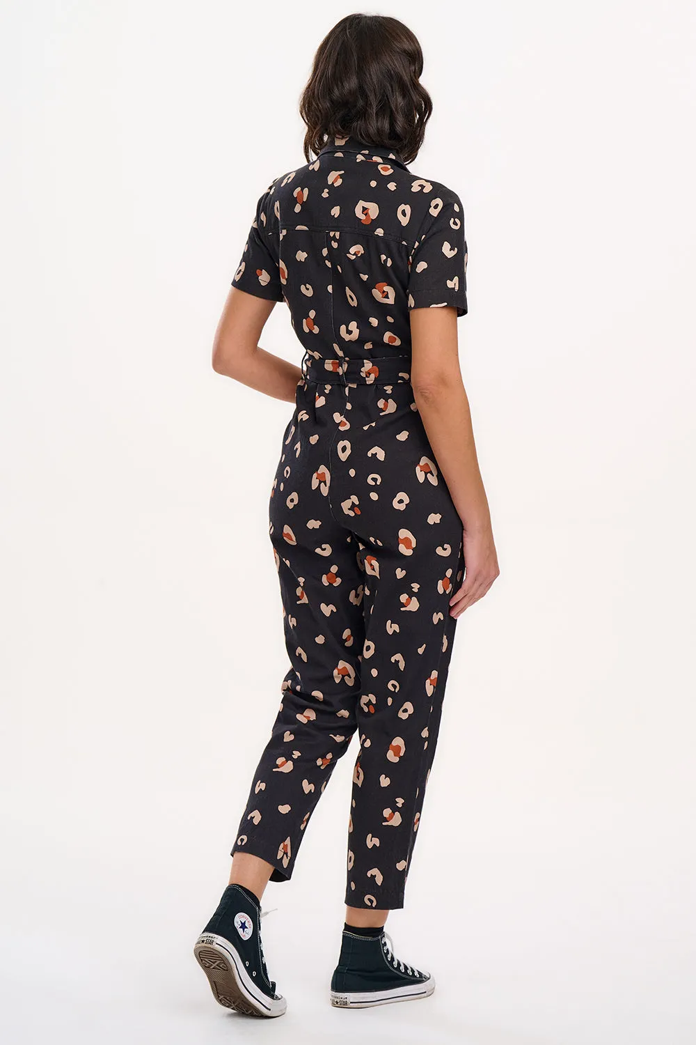 Billy Boilersuit - Black & Tan. Leopard Print