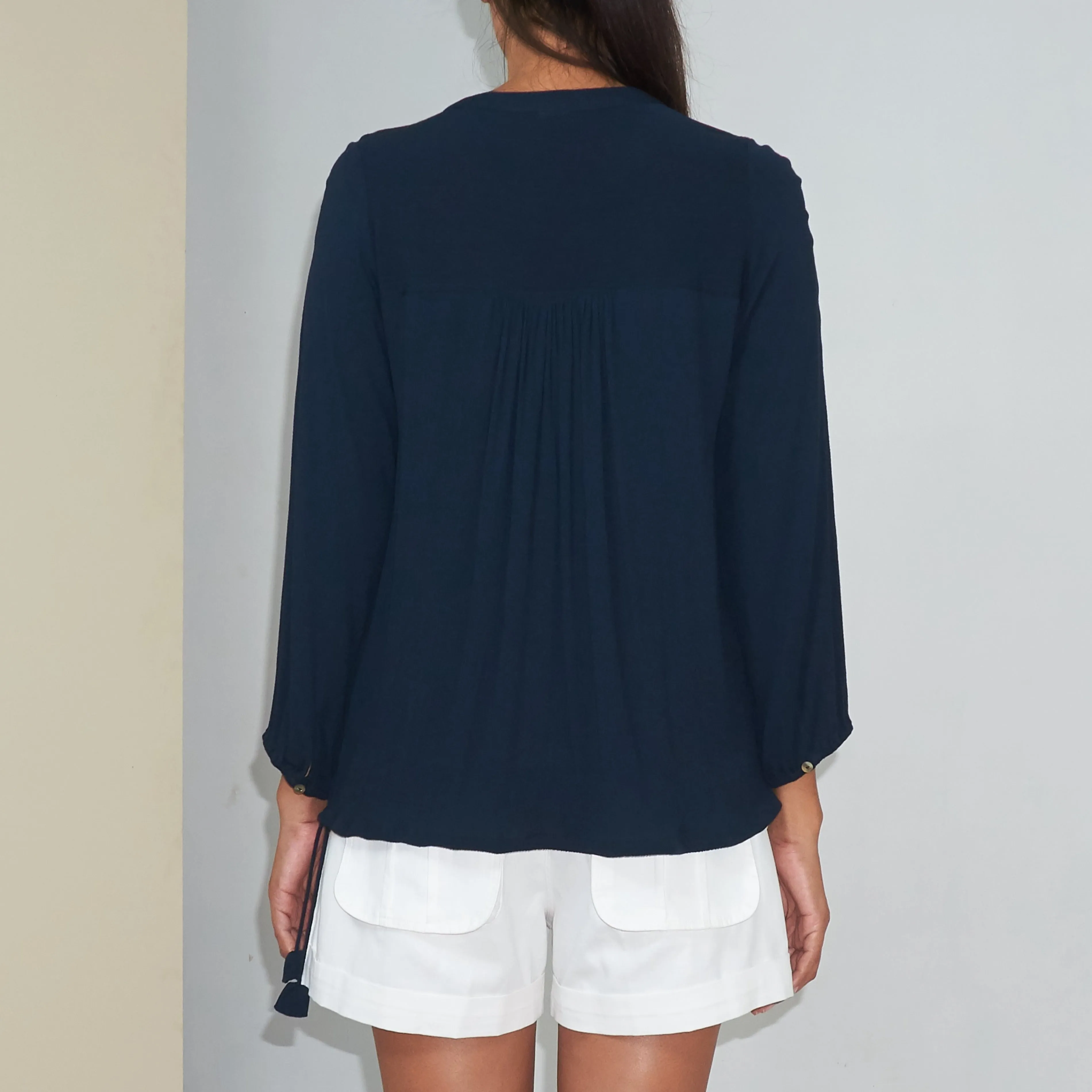 BKLN TOP - Crinkled Rayon | Midnight Blue