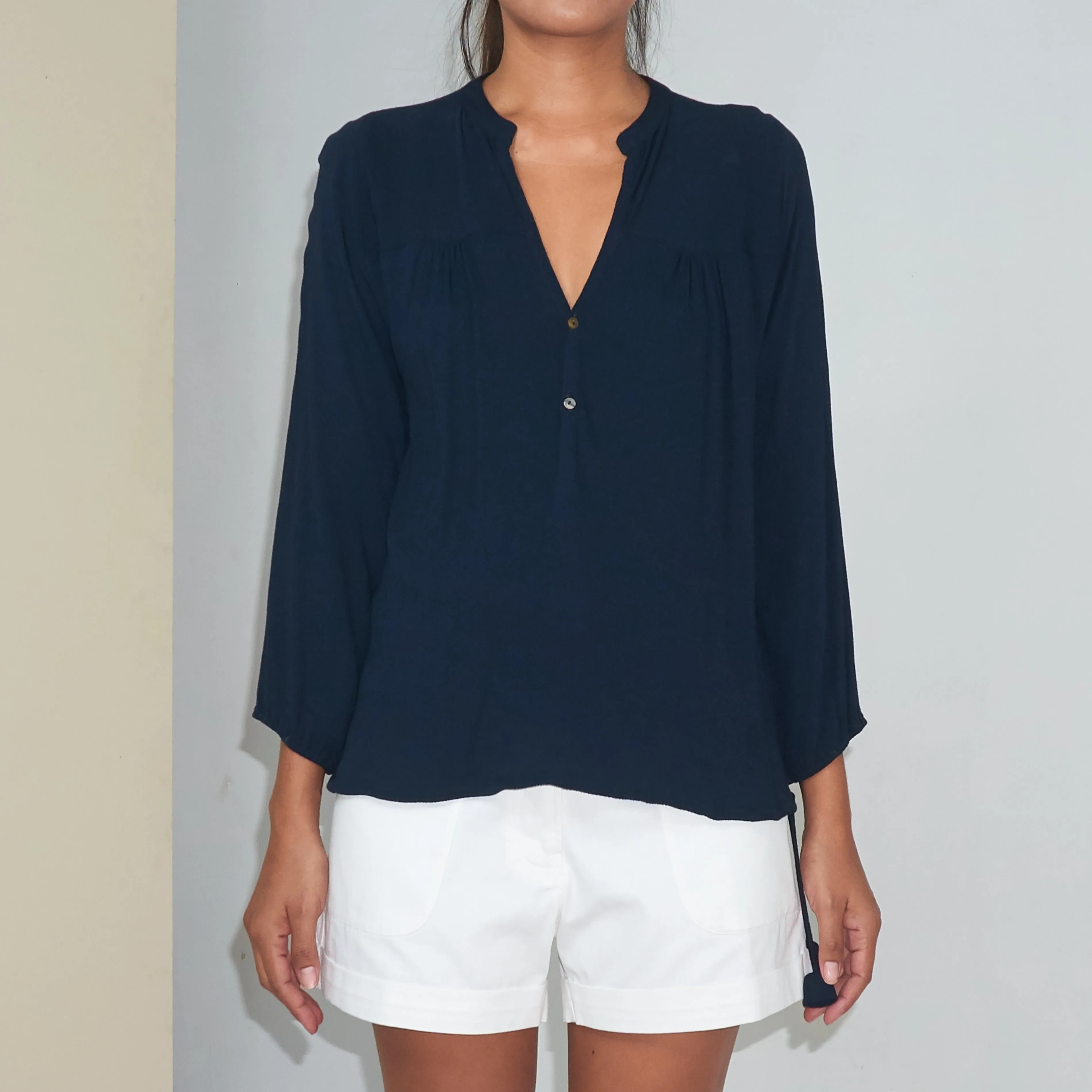 BKLN TOP - Crinkled Rayon | Midnight Blue