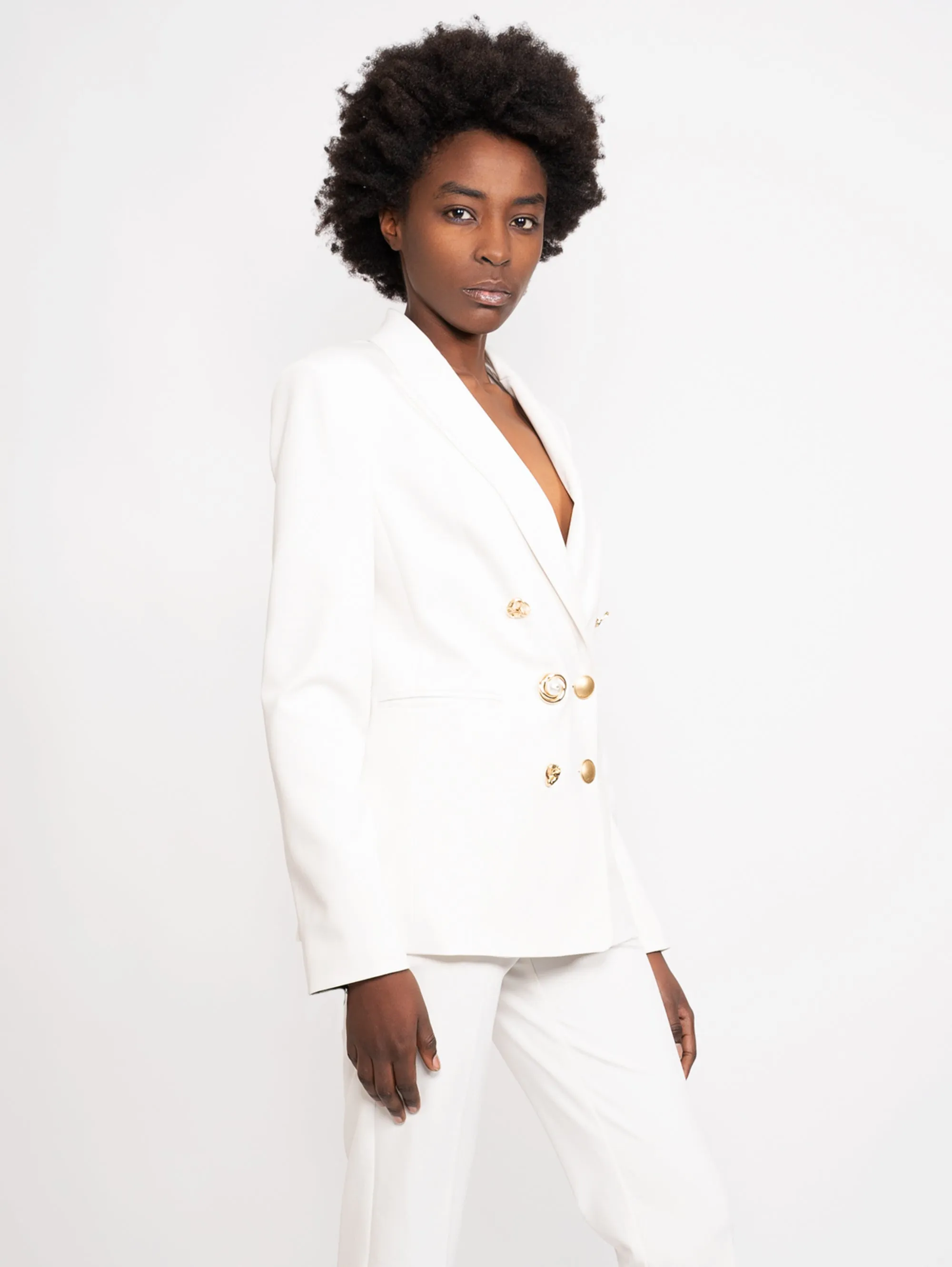 Blazer with White Jewel Buttons