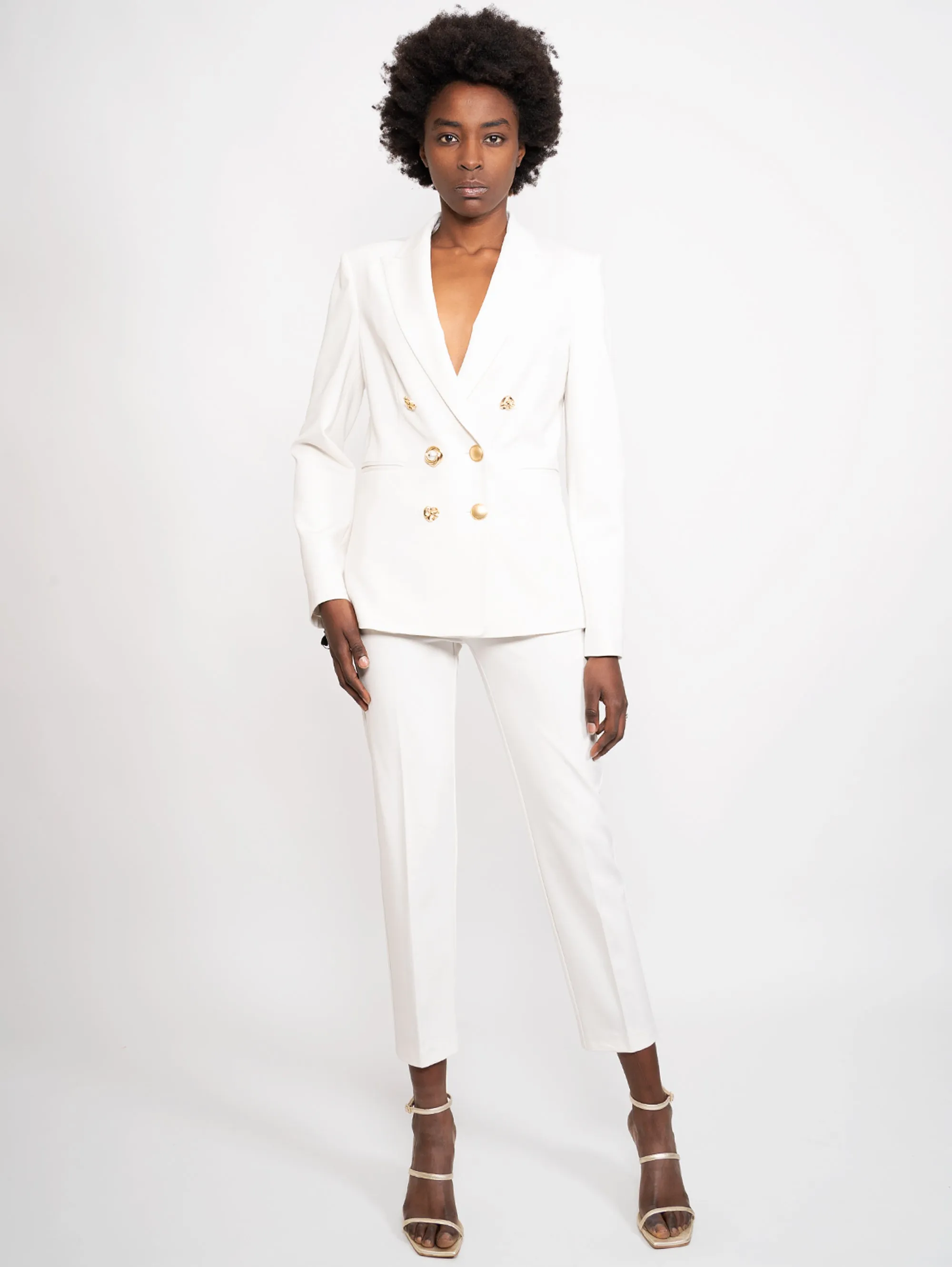 Blazer with White Jewel Buttons