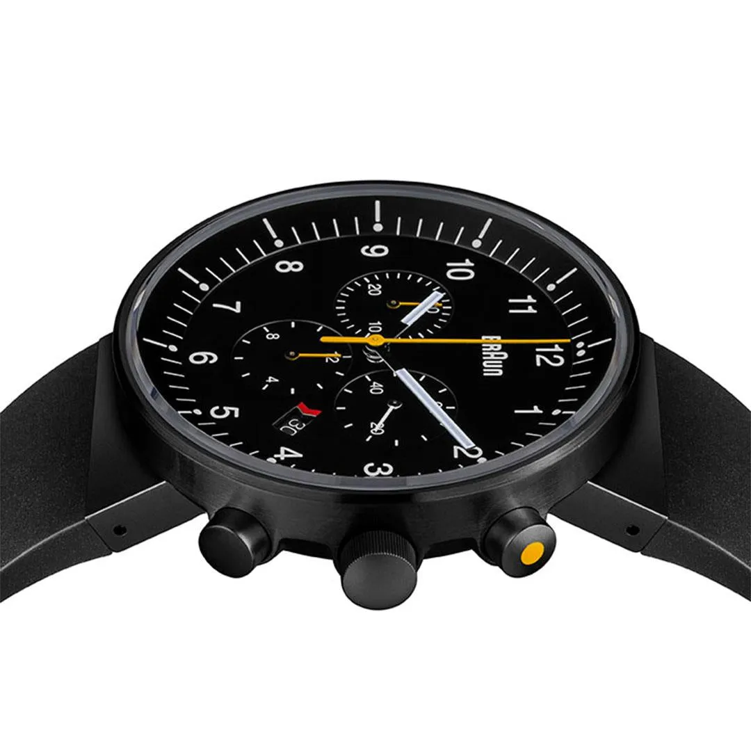 BN0095 Braun gents prestige chronograph watch - black dial and black rubber strap