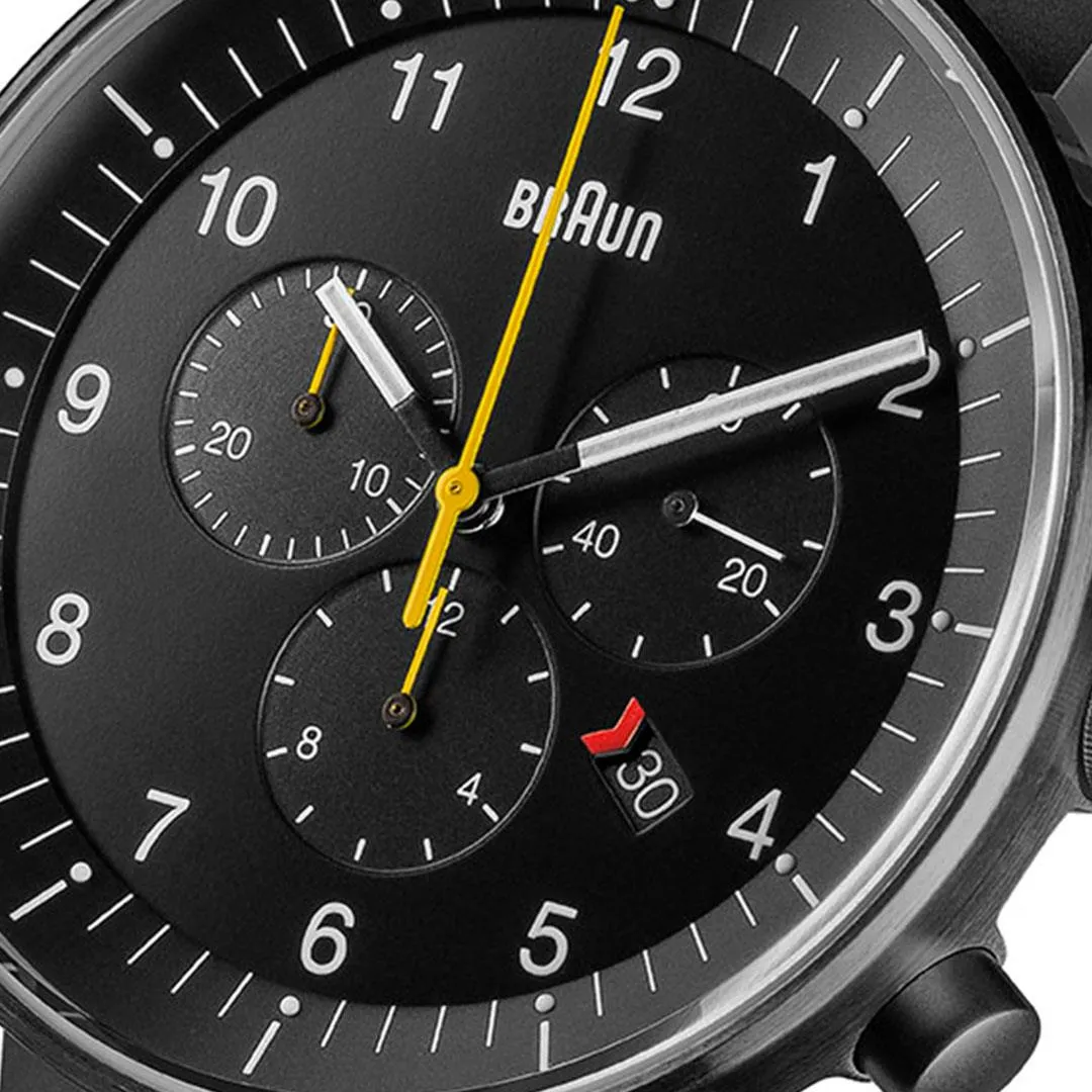 BN0095 Braun gents prestige chronograph watch - black dial and black rubber strap