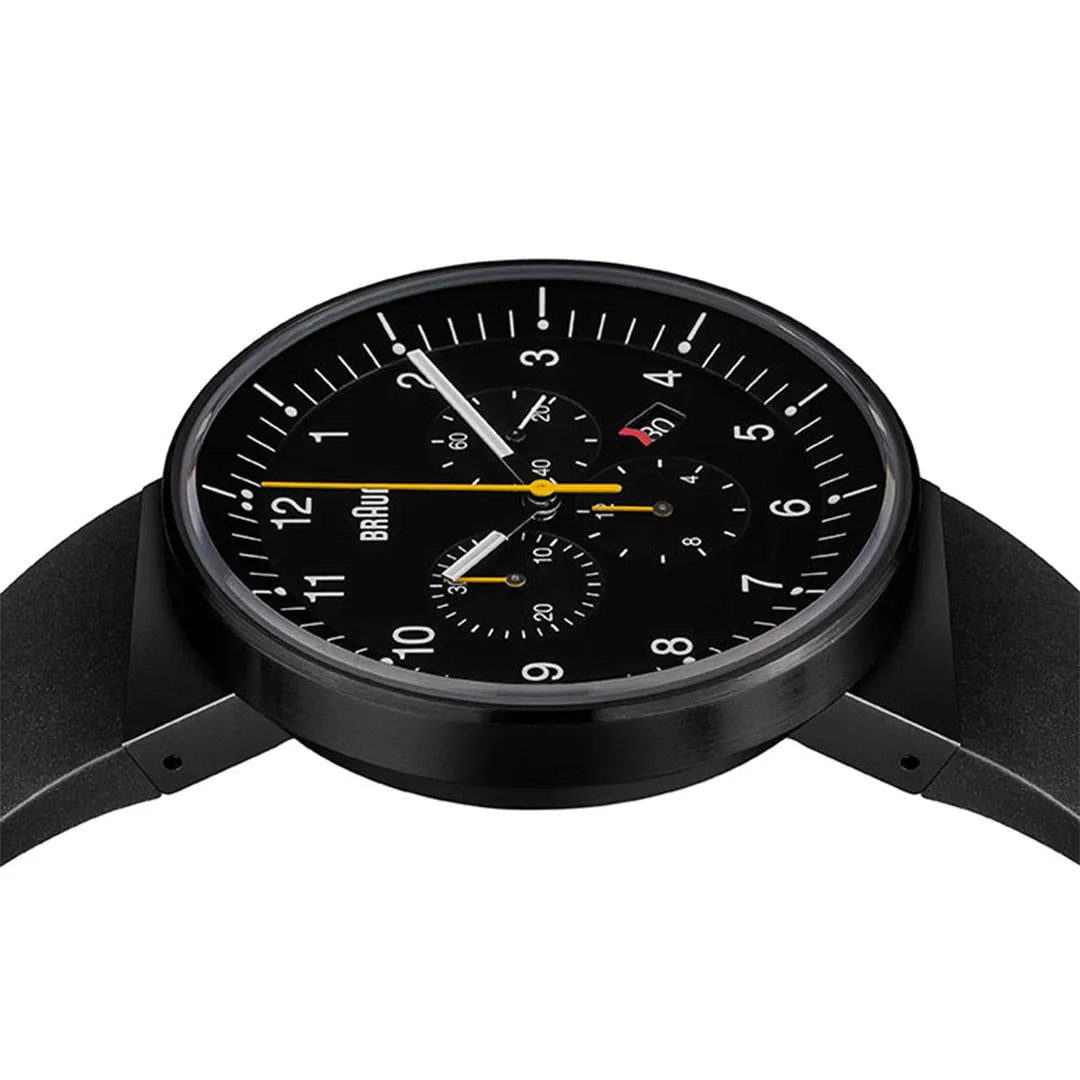 BN0095 Braun gents prestige chronograph watch - black dial and black rubber strap