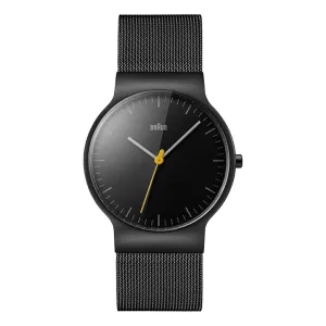BN0211 Braun gents classic slim watch - black dial and black mesh bracelet