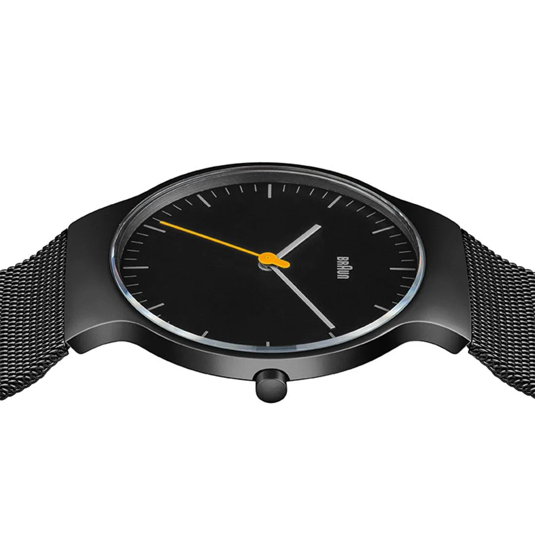 BN0211 Braun gents classic slim watch - black dial and black mesh bracelet