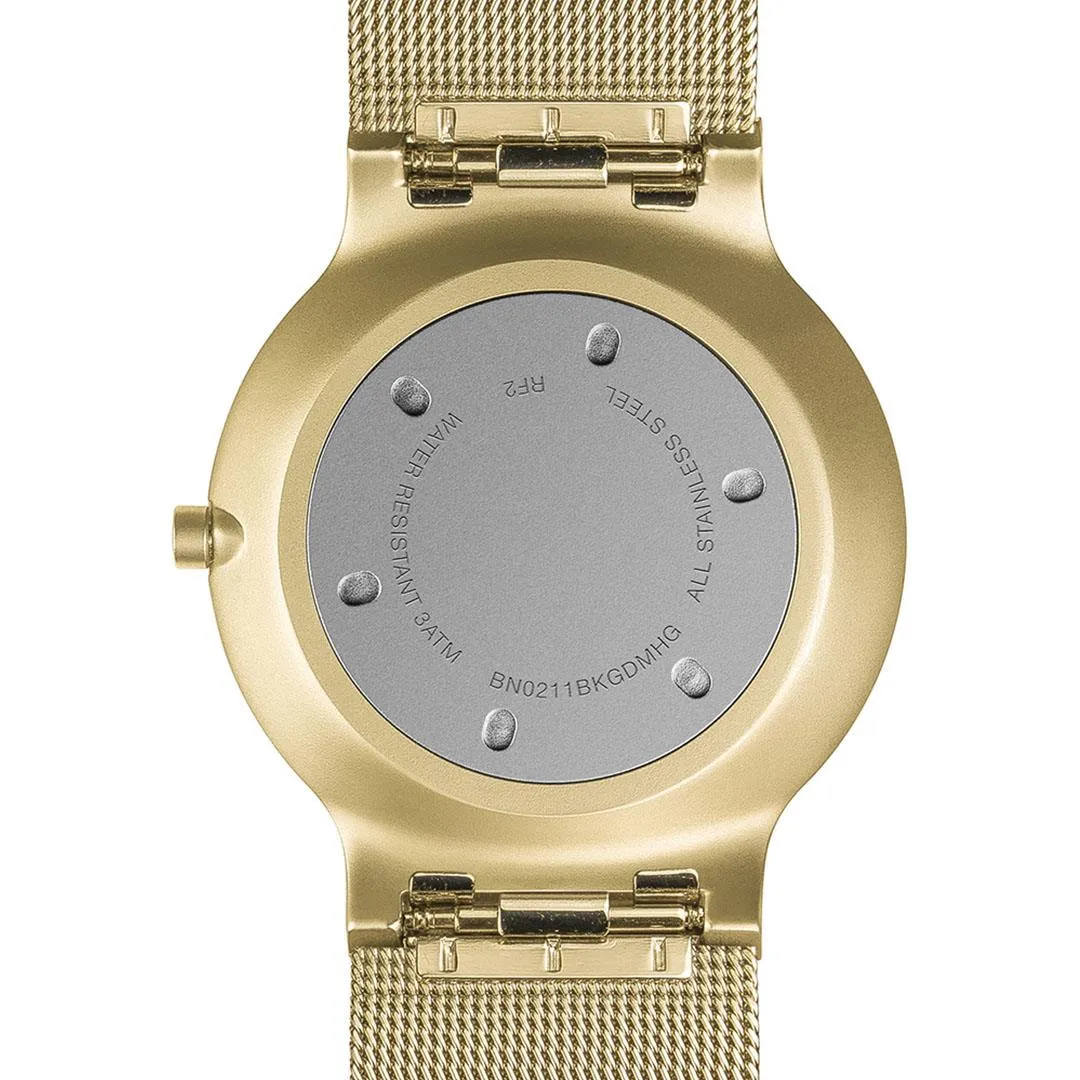 BN0211 Braun gents classic slim watch - black dial and gold mesh bracelet