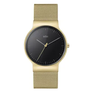 BN0211 Braun gents classic slim watch - black dial and gold mesh bracelet