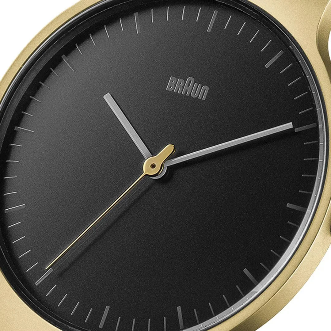 BN0211 Braun gents classic slim watch - black dial and gold mesh bracelet