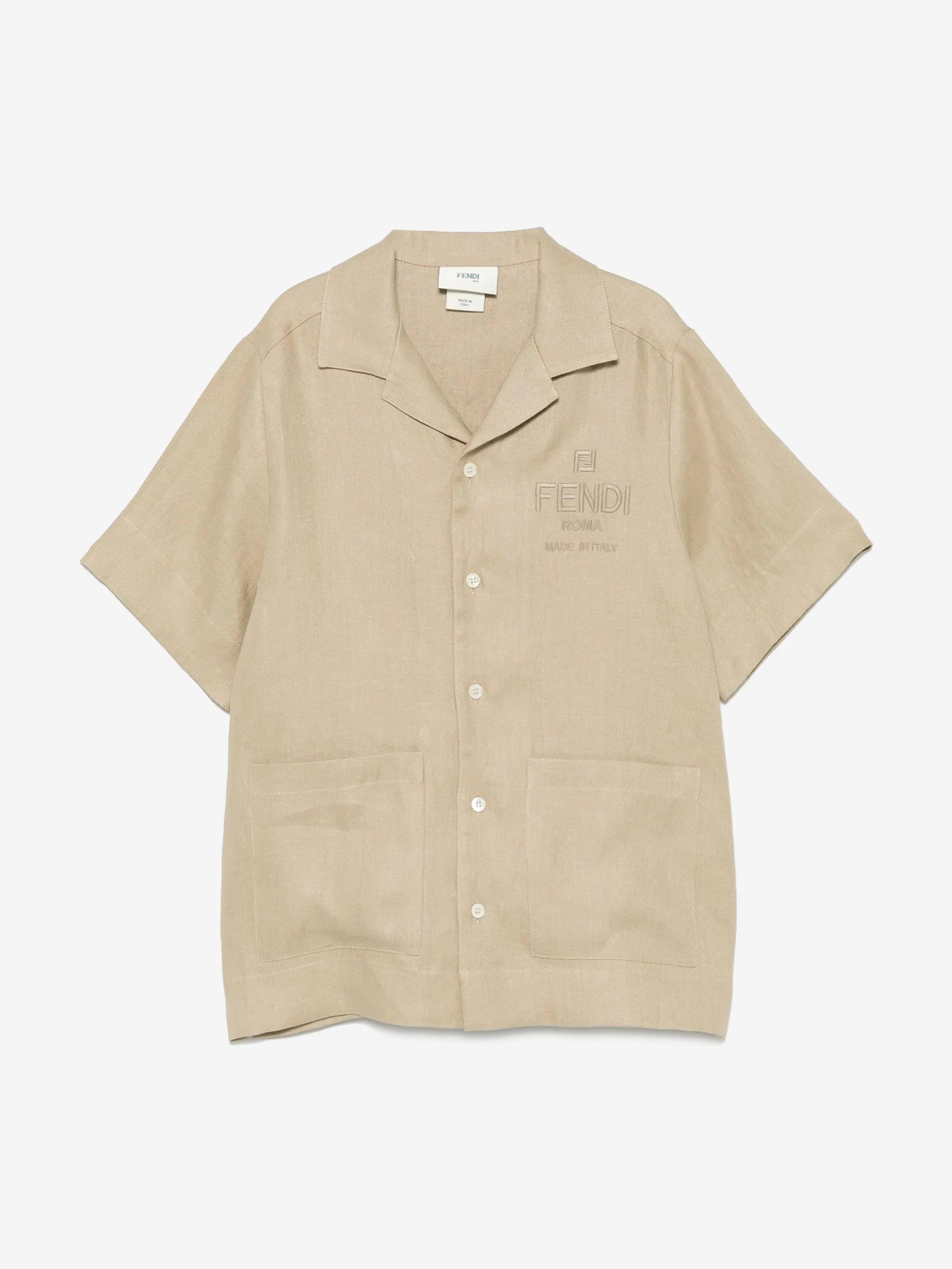 Boys Linen Logo Shirt in Beige
