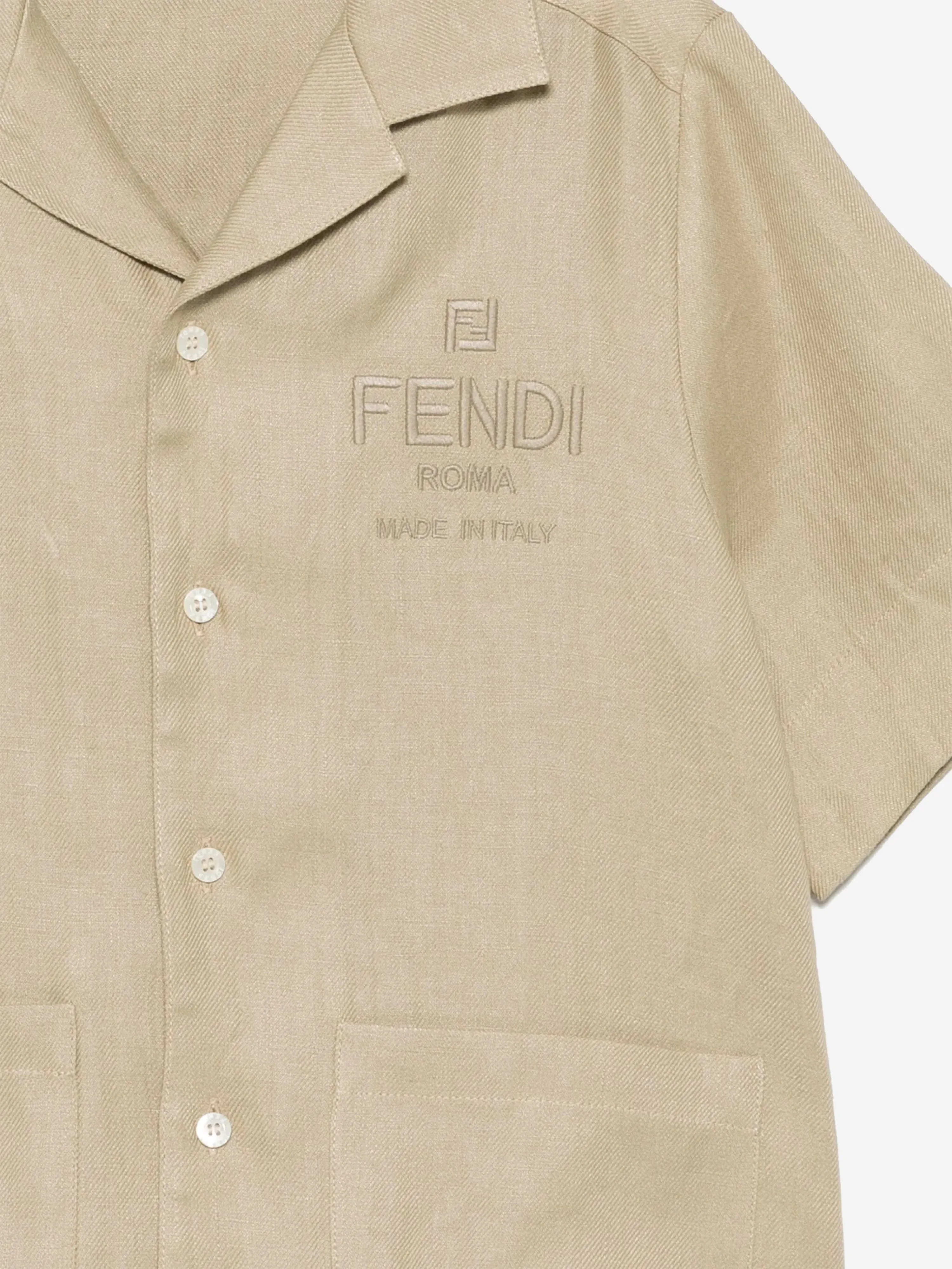 Boys Linen Logo Shirt in Beige