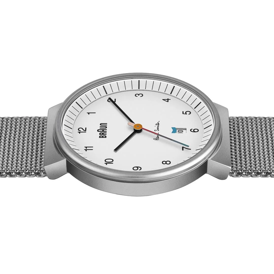 Braun x Paul Smith Limited Edition BN0032 Classic Watch White Dial and Stainless Steel Mesh Strap
