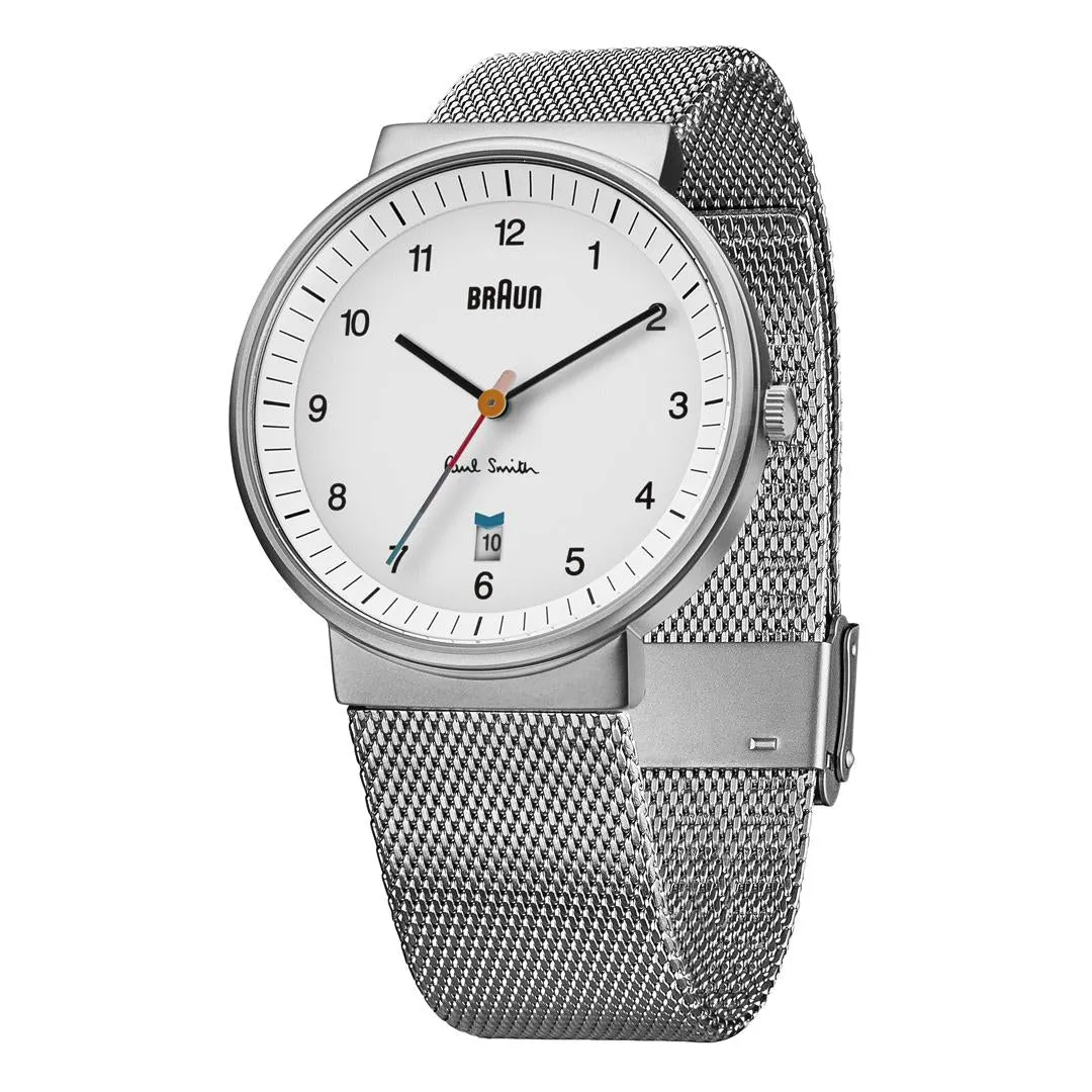 Braun x Paul Smith Limited Edition BN0032 Classic Watch White Dial and Stainless Steel Mesh Strap