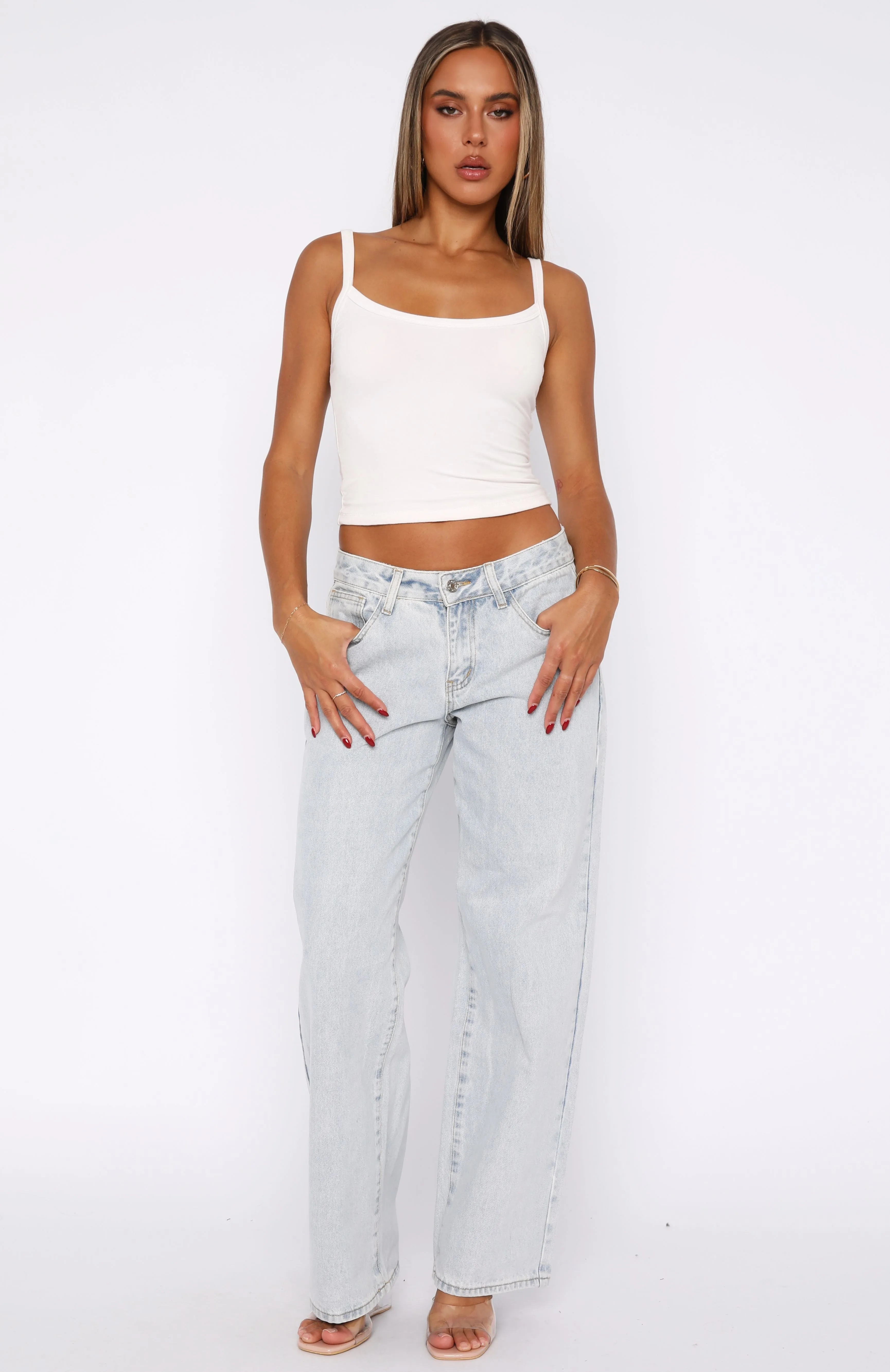 Bring The Style Low Rise Wide Leg Jeans Glacier Blue