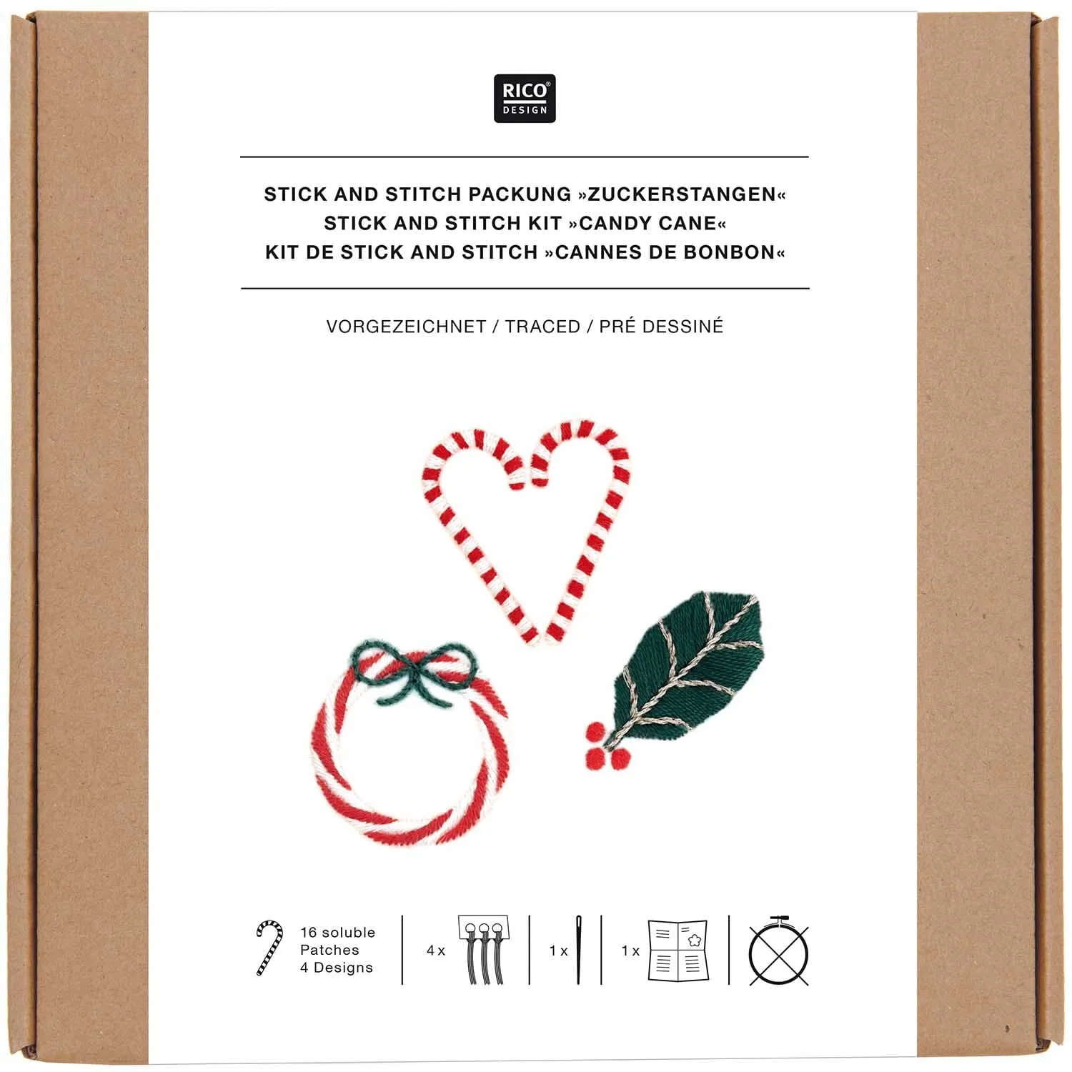 Candy Canes Stick and Stitch Embroidery Kit
