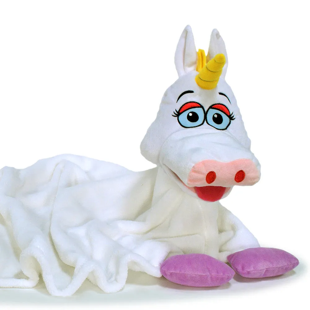 Cuddleuppets Magical Unicorn 2-in-1 Plush Puppet & Blanket - White-Purple