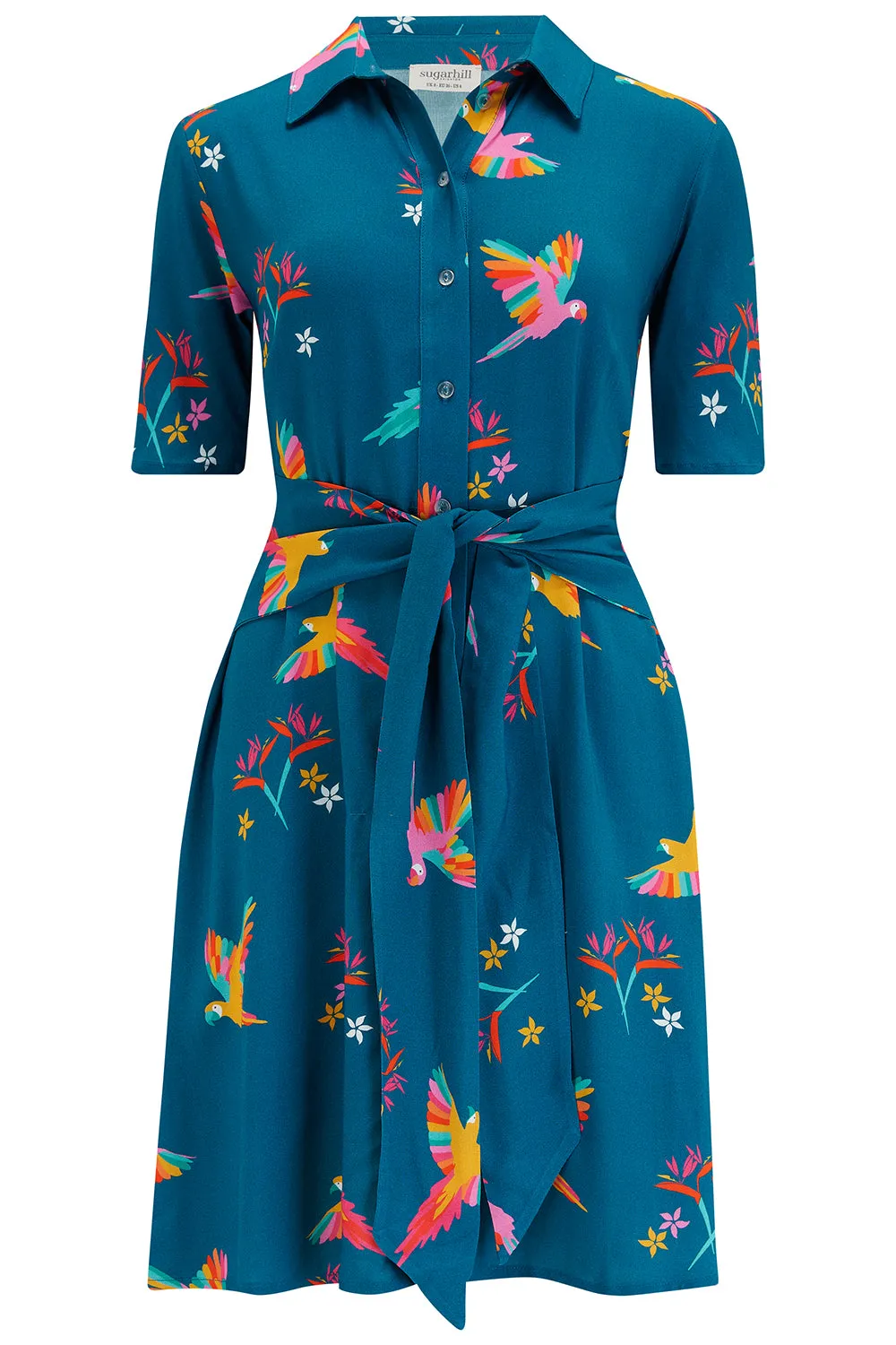 Dessie Mini Shirt Dress - Teal. Rainbow Parrots