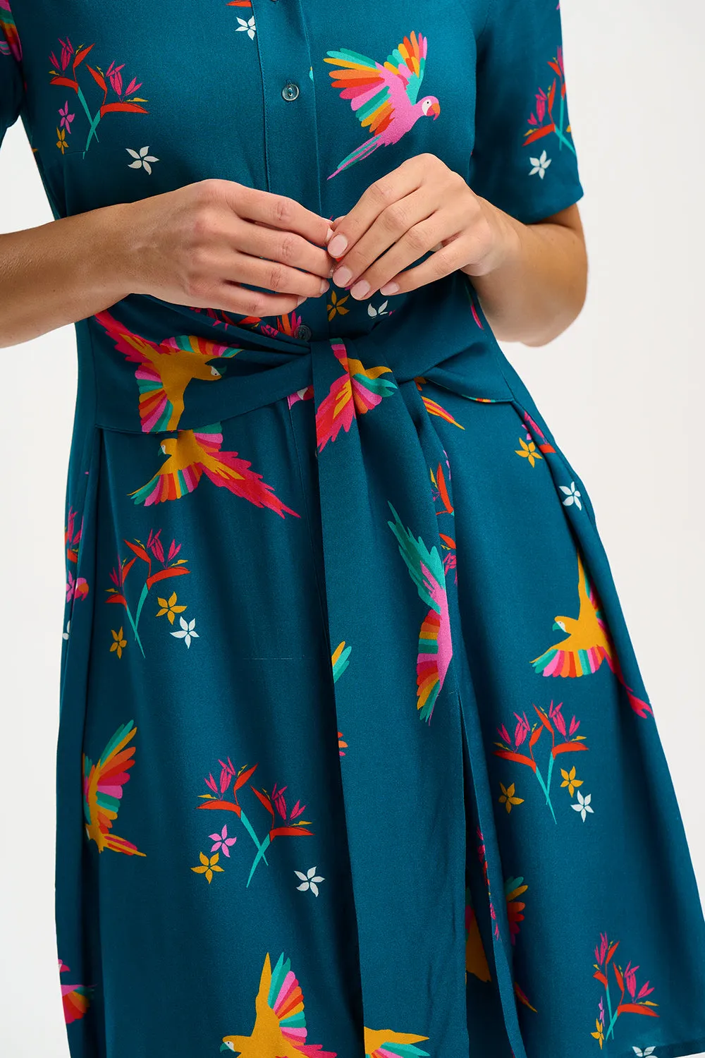Dessie Mini Shirt Dress - Teal. Rainbow Parrots