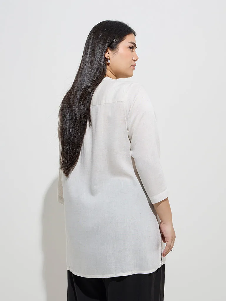 Diza Off-White Embroidered Straight Kurti
