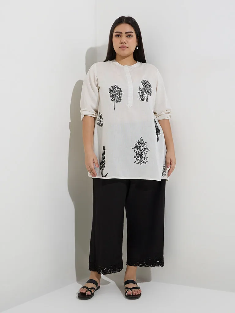 Diza Off-White Embroidered Straight Kurti