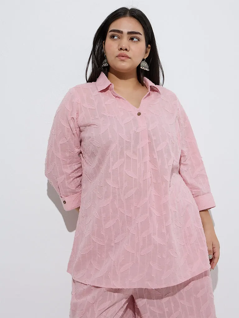 Diza Pink Leaf Design Cotton Ethnic Tunic