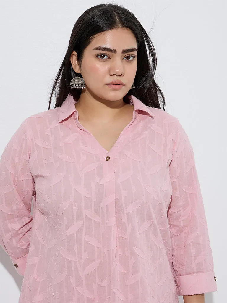 Diza Pink Leaf Design Cotton Ethnic Tunic