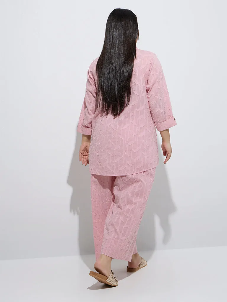 Diza Pink Leaf Design Cotton Ethnic Tunic