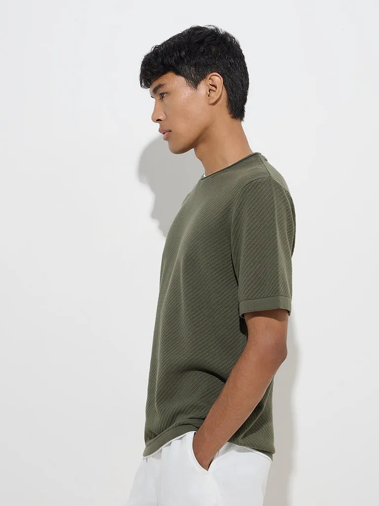 ETA Olive Ribbed-Textured Relaxed-Fit Cotton T-Shirt