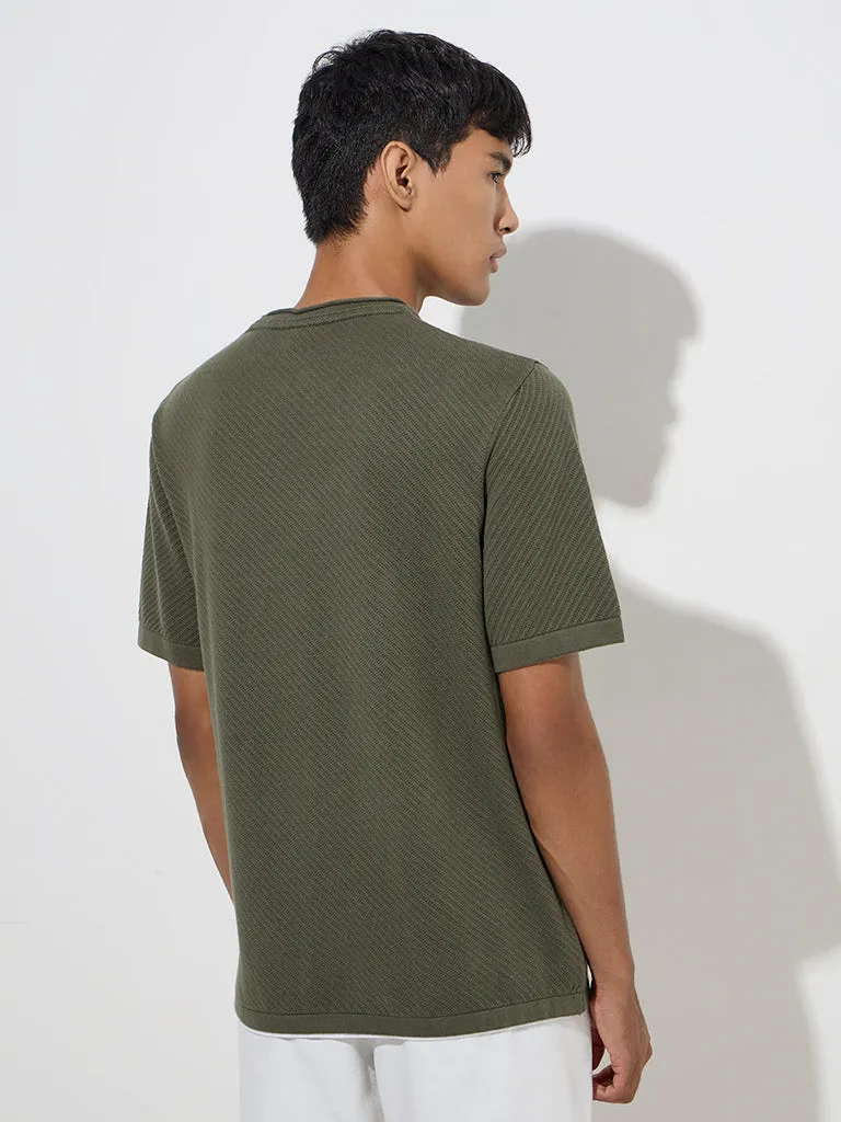 ETA Olive Ribbed-Textured Relaxed-Fit Cotton T-Shirt