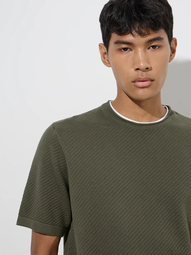 ETA Olive Ribbed-Textured Relaxed-Fit Cotton T-Shirt