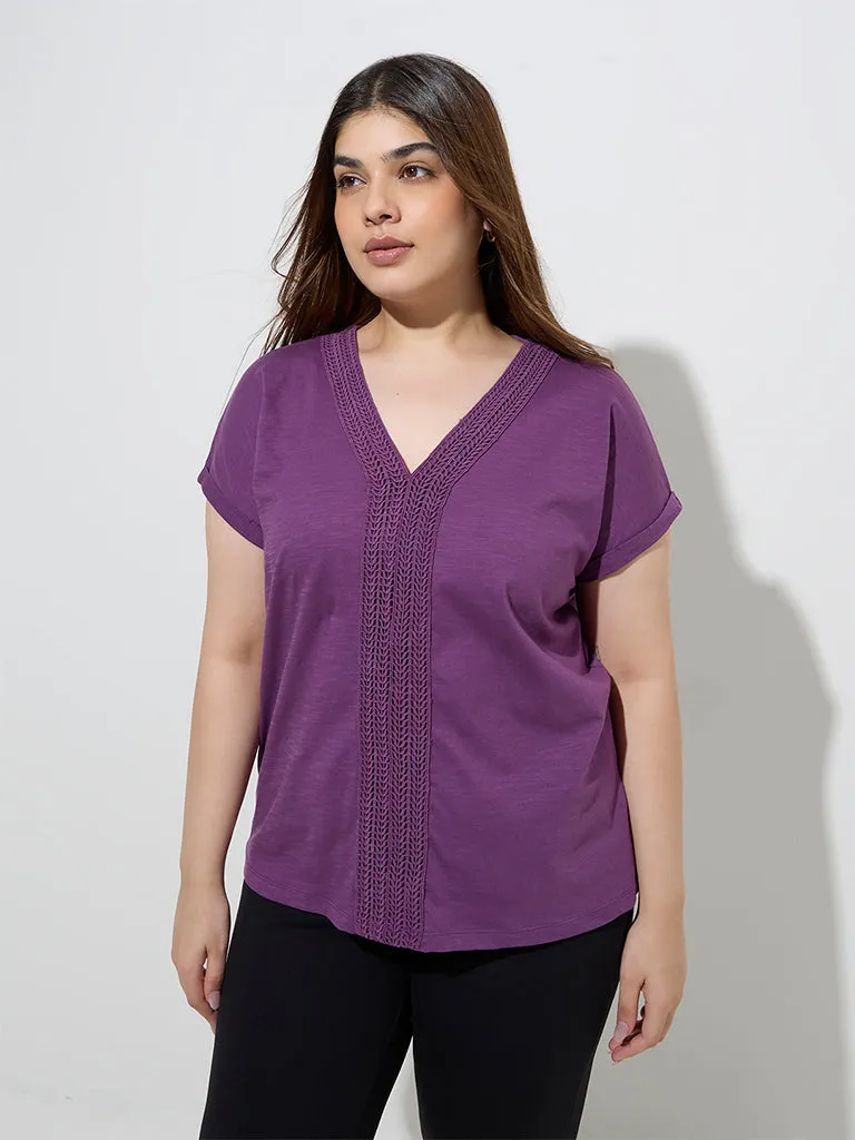 Gia Purple Embroidered Cotton Top