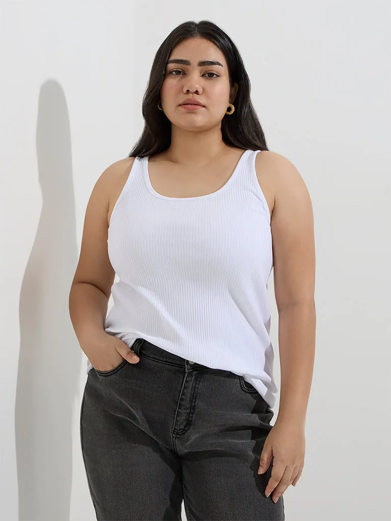 Gia White Ribbed Cotton-Blend Top