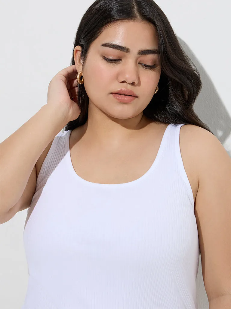 Gia White Ribbed Cotton-Blend Top