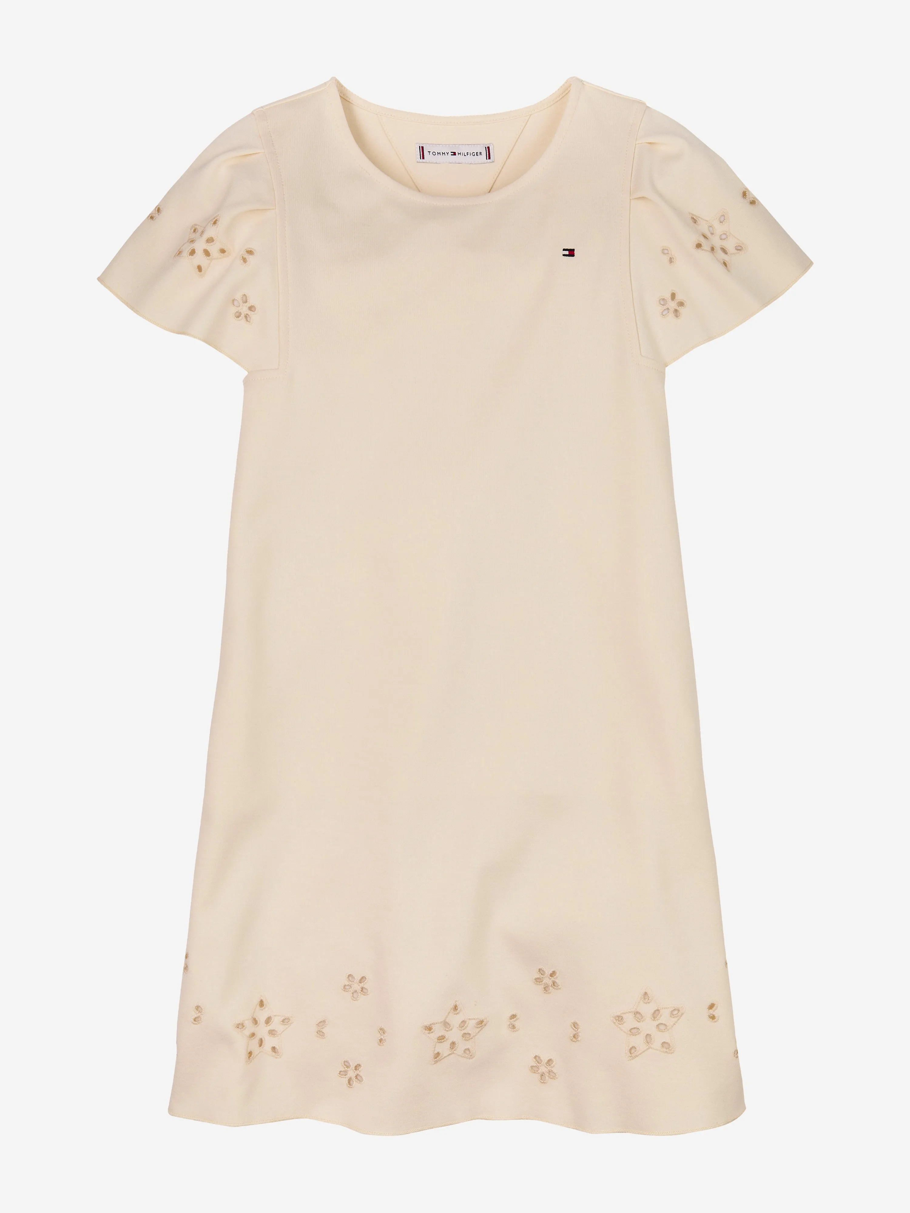 Girls Embroidered Flutter Dress in Ivory
