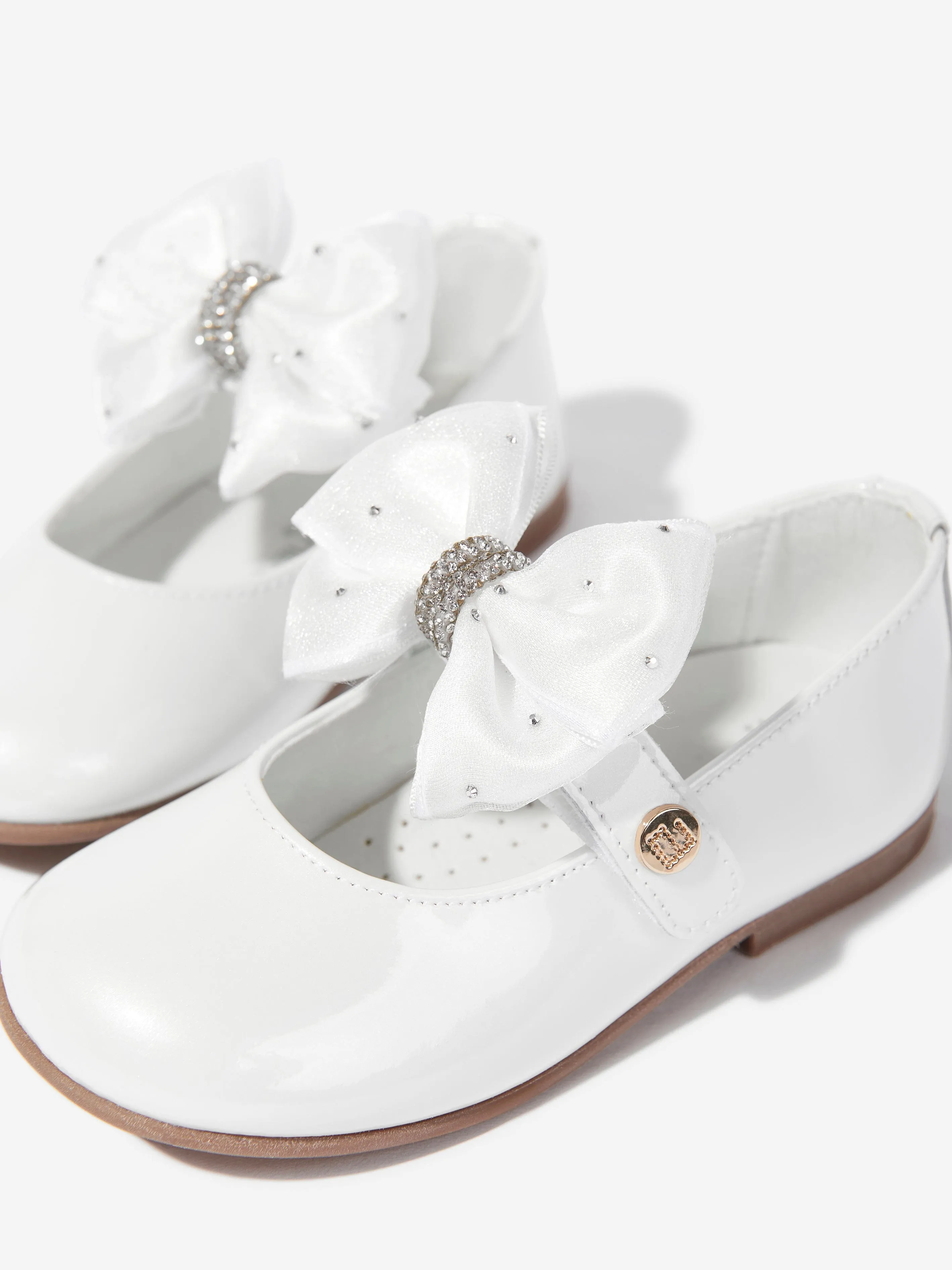 Girls Patent Leather Bow Shoes in White