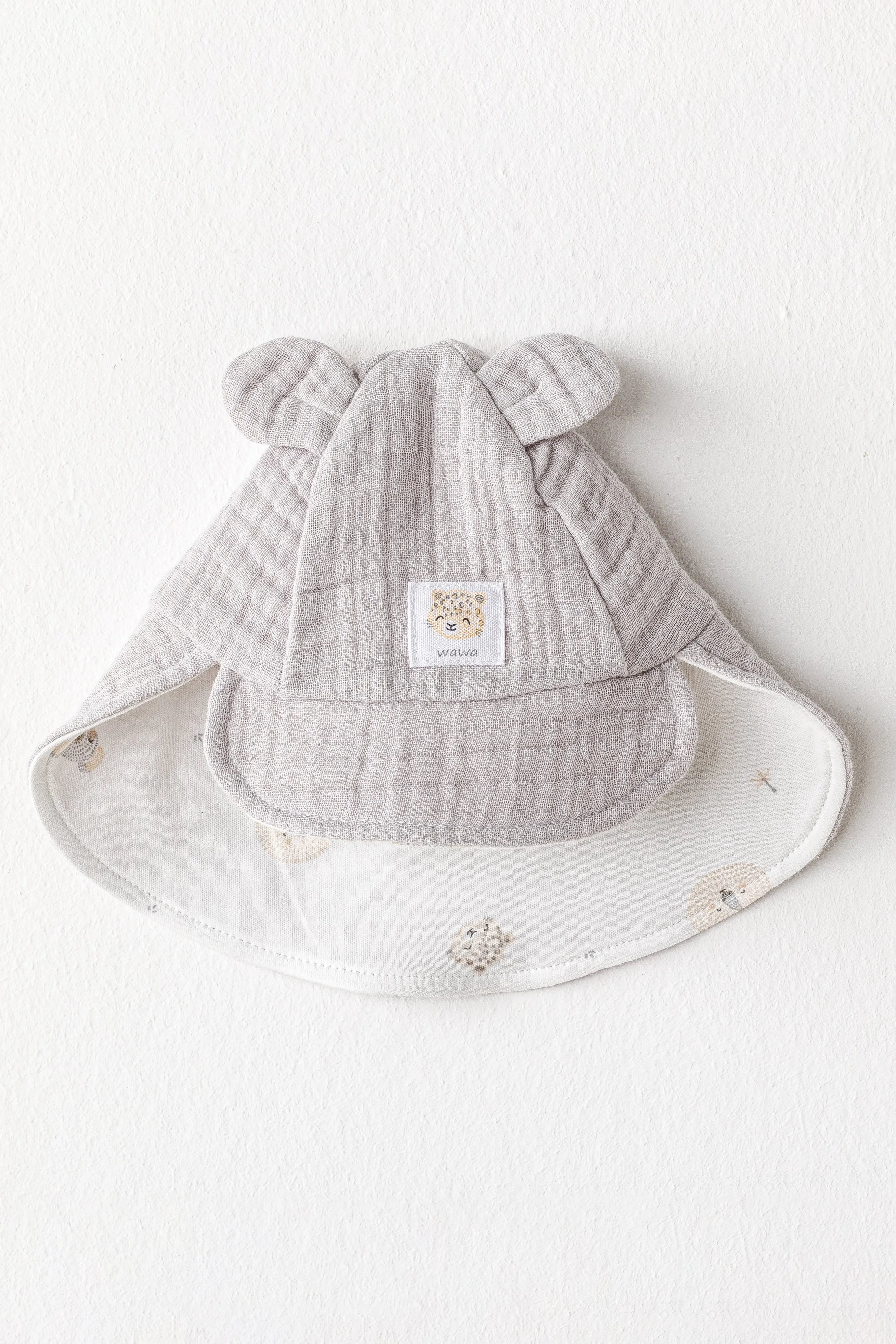 Grey Happy Animals Muslin Flap Cap