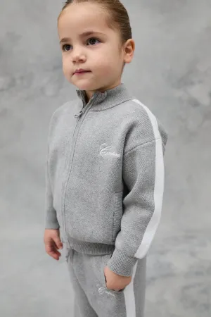 KIDS SIDE STRIPE KNITTED ZIP THROUGH - GREY MARL
