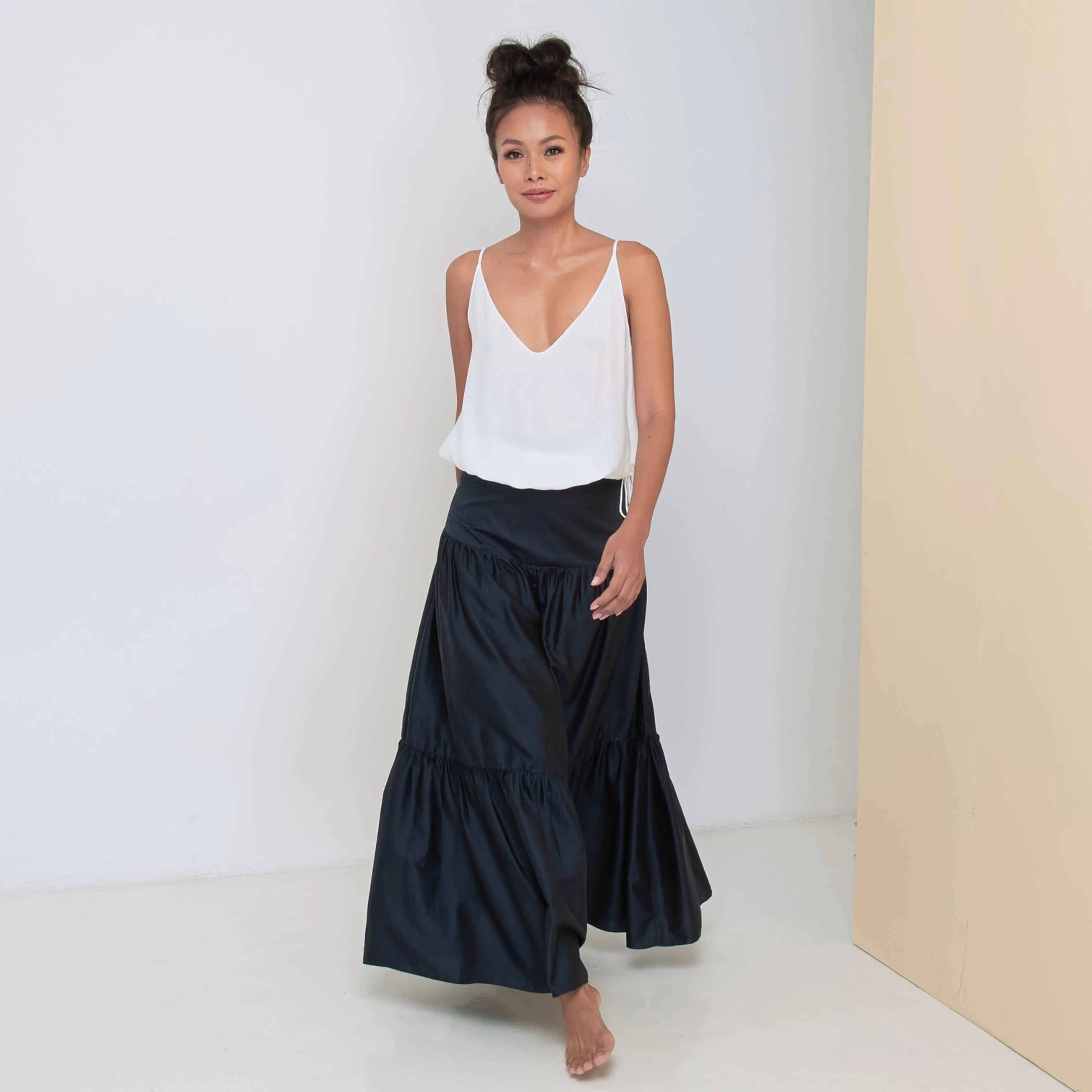 LONG VOLANTS SKIRT - Cotton Sateen | Midnight Blue