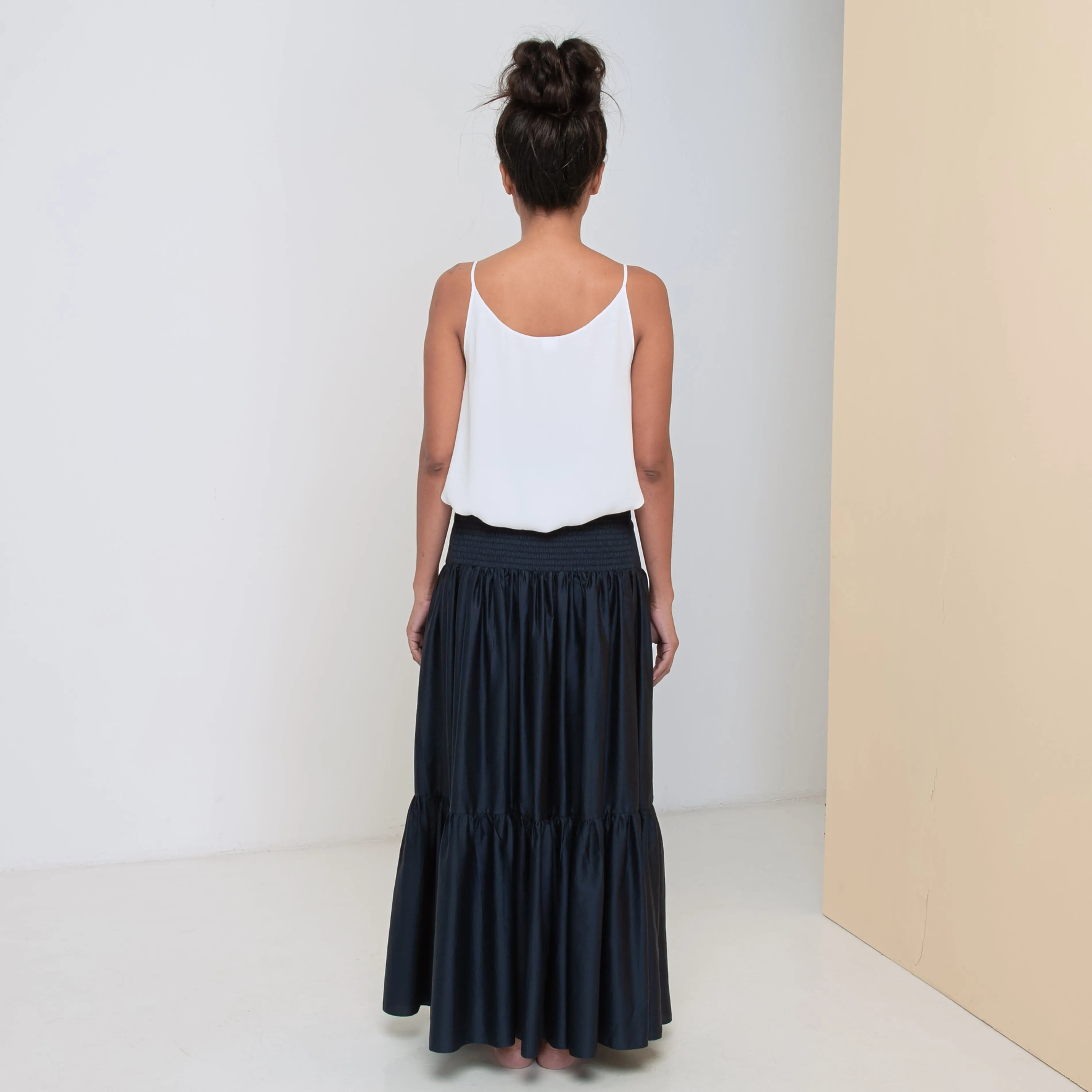 LONG VOLANTS SKIRT - Cotton Sateen | Midnight Blue