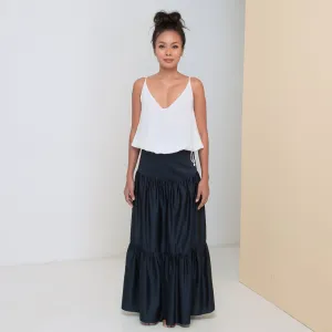 LONG VOLANTS SKIRT - Cotton Sateen | Midnight Blue