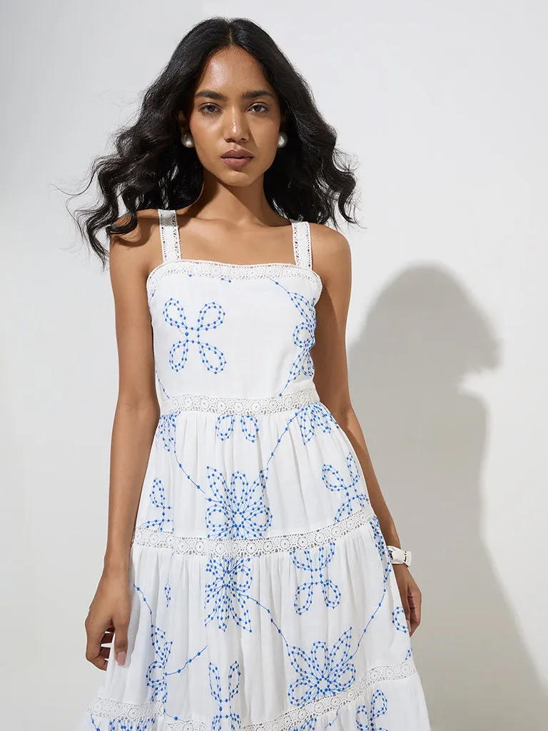 LOV White Embroidered Tiered Dress
