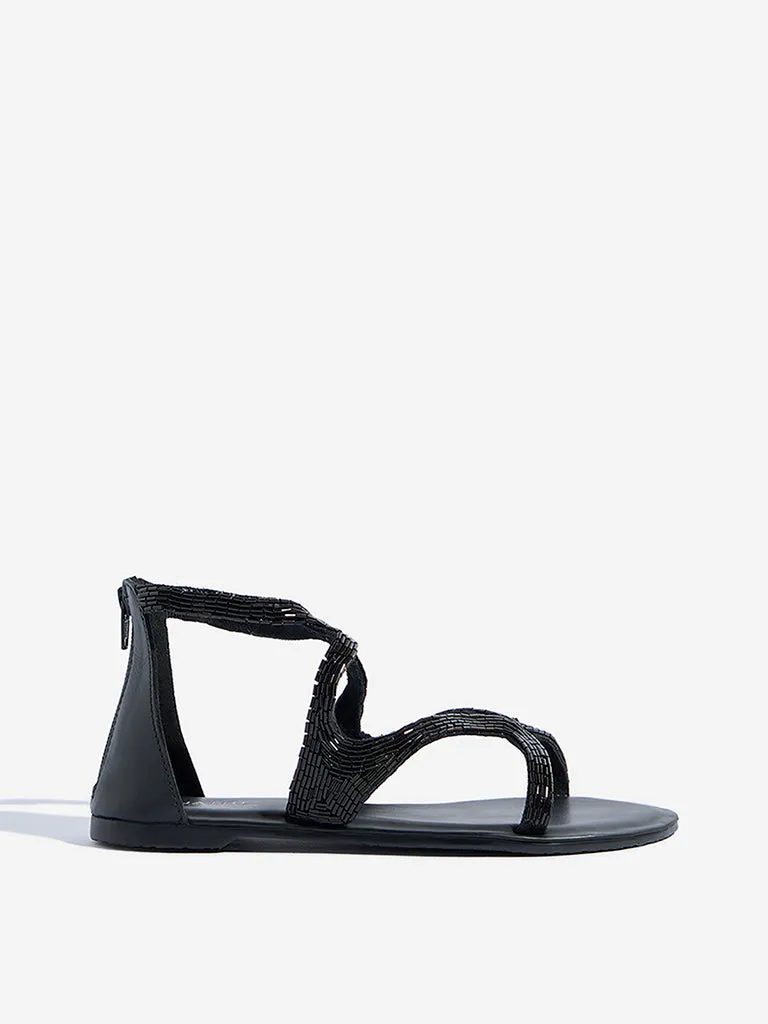 LUNA BLU Black Embellished Gladiator Sandals